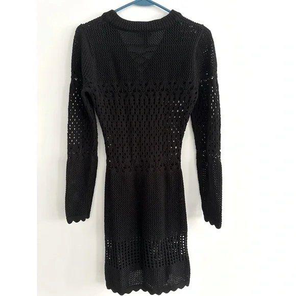 AQUA Crochet Lace Up Mini Dress Black | S - Picture 4 of 8